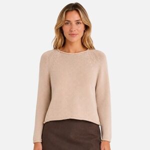 J.Crew Mercantile Womens Beige Cotton Raglan Crewneck Knit Sweater XS Neutral